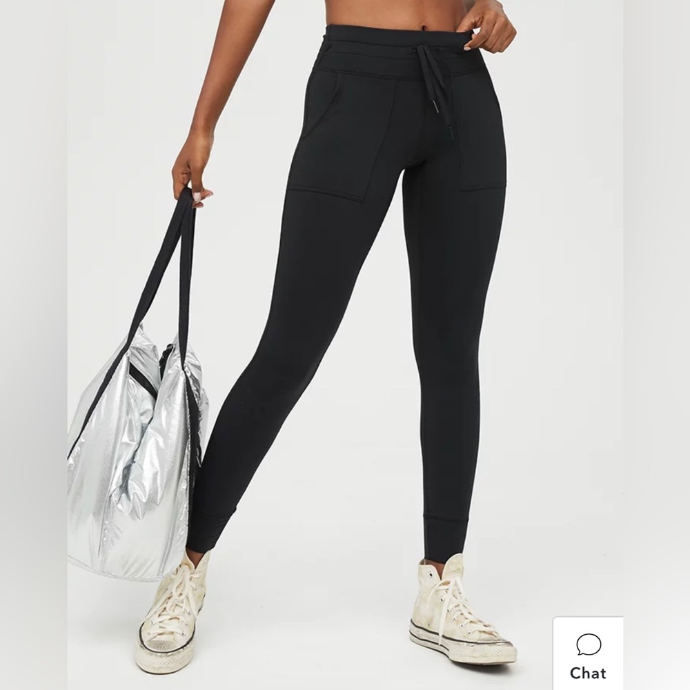 Black OFFLINE by Aerie warmup drawcord leggings.